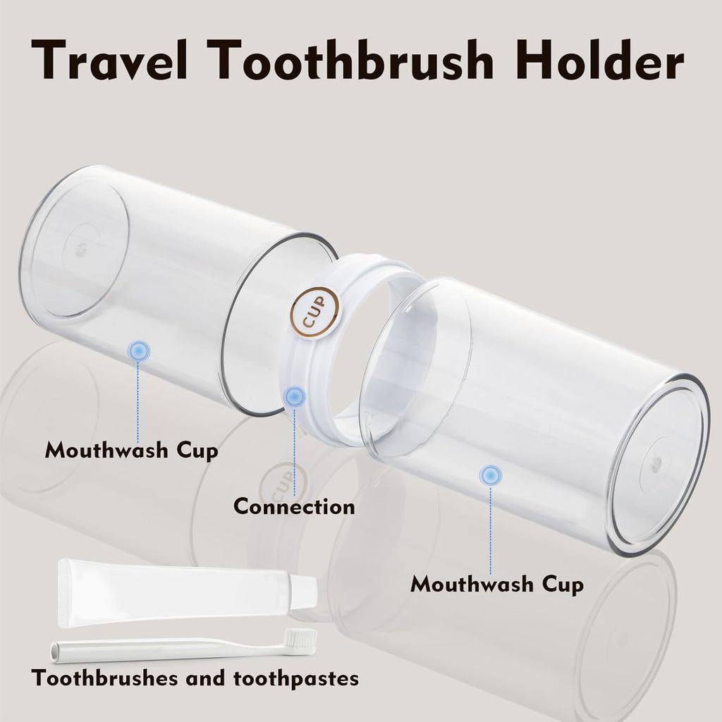 Yeeco Toothbrush Travel Case, 2 pcs Transparent Portable Toothbrush Cover with Mouthwash Cup, Plastic Cylindrical Tooth Brushing Holder for Home School Camping Travelling, 8.1 x 2.6 inches，Clear