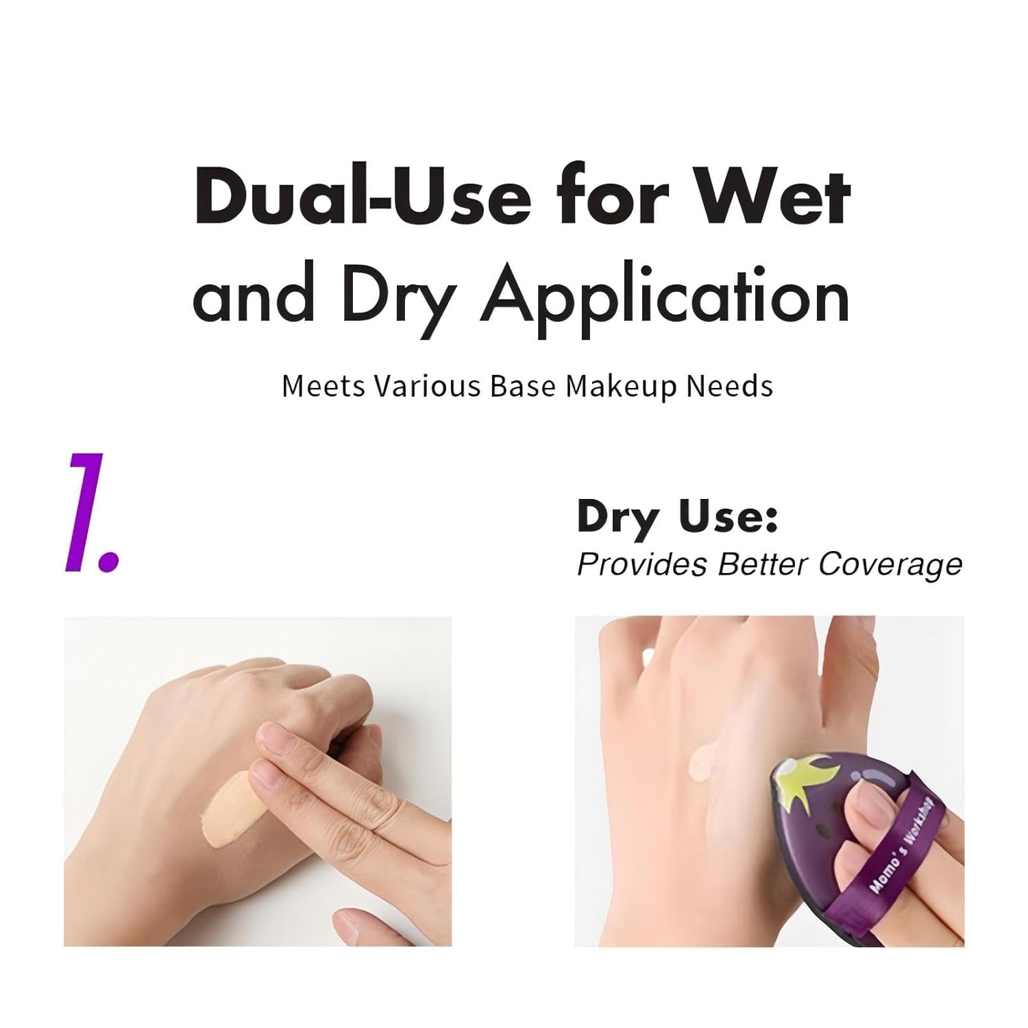 Momo's Workshop Eggplant Makeup Sponge Set - Dual Wet & Dry Use, Reinforced Strap, Even Foundation Application, for Cushion/Cream Foundation to Achieve Natural Finish,2pcs,L+M & Storage Case