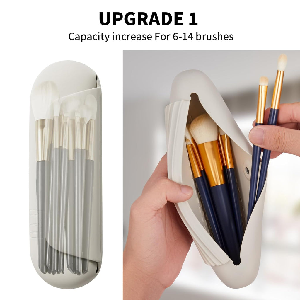 2 IN 1 Silicone Makeup Brush Holder with Beauty Make Up Sponge Case：Soft Portable Cosmetic Face Brushes Holder with Upgrade Anti-Fall Out Magnetic Closure - Starlight