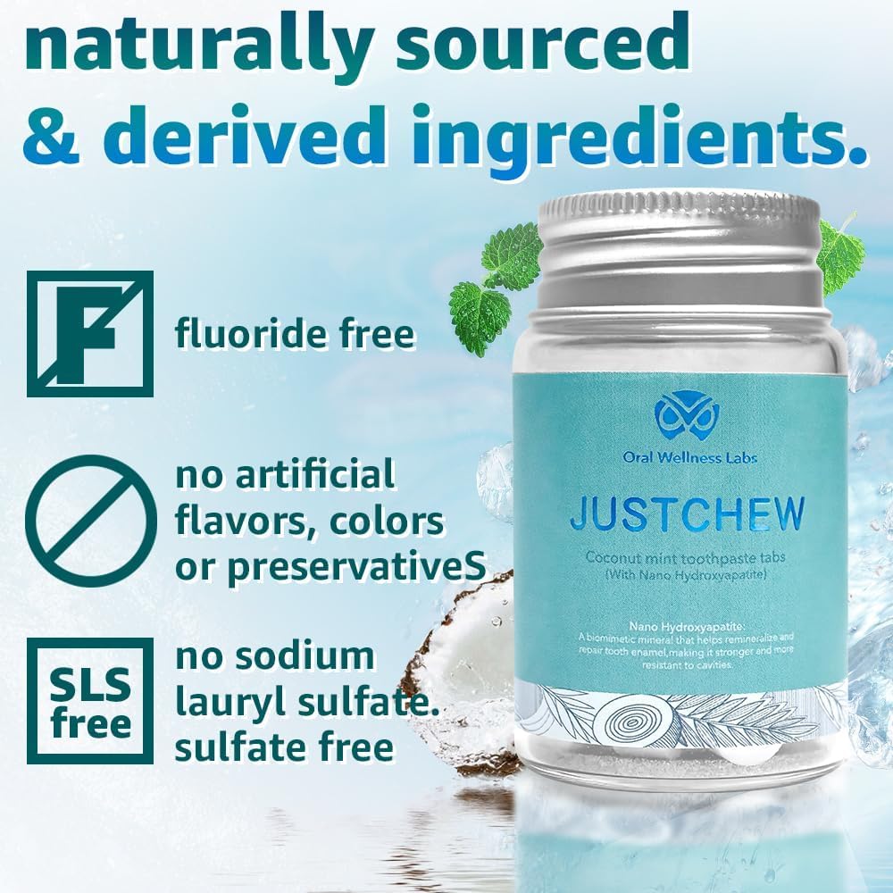Toothpaste Tablets - Nano Hydroxyapatite,Fluoride & Plastic Free, Eco & Travel Friendly，Natural Whitening Toothpaste - Remineralize with NHA （2 Bottle / 2 Month-Coconut Mint）