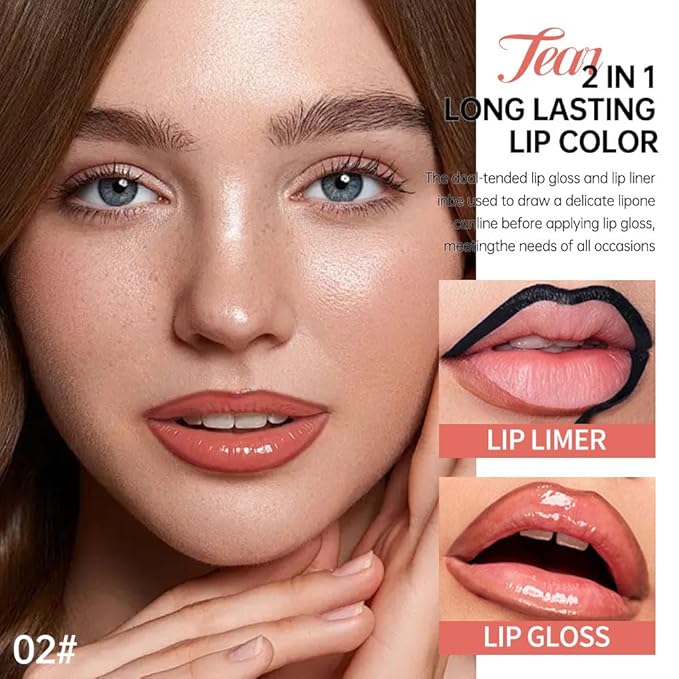Dual-Ended Peel Off Lip Liner & Stain in Caramel Nude – Tattoo-Like Peel Off Lip Stain Liner + Hydrating High Shine Nude Lip Tint, Long-Lasting Waterproof Smudge-Proof Duo for Natural Nude Brown Lips