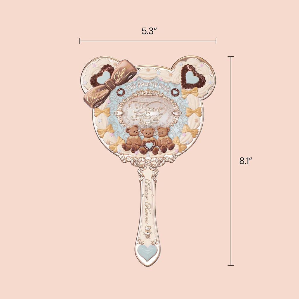 Flower Knows The Sweetie Bear Hand Mirror,Vintage Portable Handheld Mirror,Fancy & Pretty Princess Mirror with Long Handle,Gift for Girls(Minty Blue)