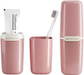 Pink Plastic Travel Toothbrush Holder Case with Cover, Portable Travel Toothbrush Cup, Storage Container for School Camping Business Trip Bathroom
