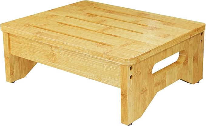 Wooden Step Stool for Adults & Kids, Non-Slip Rubber Feet, 6.5 Inch High, Lightweight Small Step, 400 Lbs Capacity, Bed Step Stool for High Bed, Bathroom & Kitchen, Bamboo