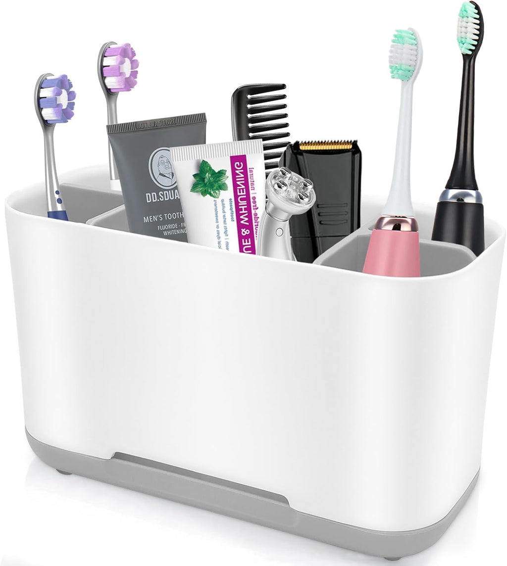 Toothbrush Holder with Anti-Slip,Plastic Detachable for Easy Cleaning Multi-Functional Storage,Large Electric Toothbrush and Toothpaste Organizer Caddy for Bathroom Vanity,Sink,Countertop (Grey)