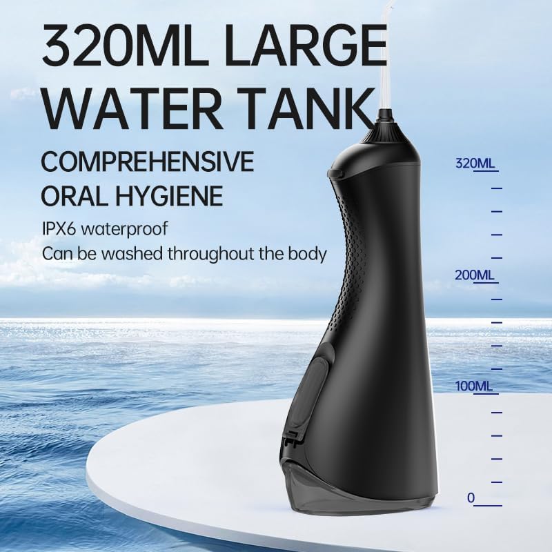 Water Flosser, Cordless Water Dental Flosser，320ML Portable Oral Irrigator with 3 Modes & 6 Tips, IPX7 Waterproof, 60–160 PSI Rechargeable Dental Floss Pick for Home & Travel Use