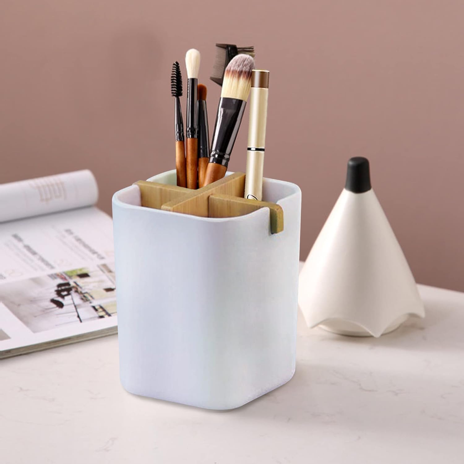 Aoheuo Bamboo-Toothbrush Holders-Multifunctional-Electric Toothbrush-Storage Box-Natural Tough-Toothpaste-Holder Suitable for Bathroom Countertops, Sink, etc.