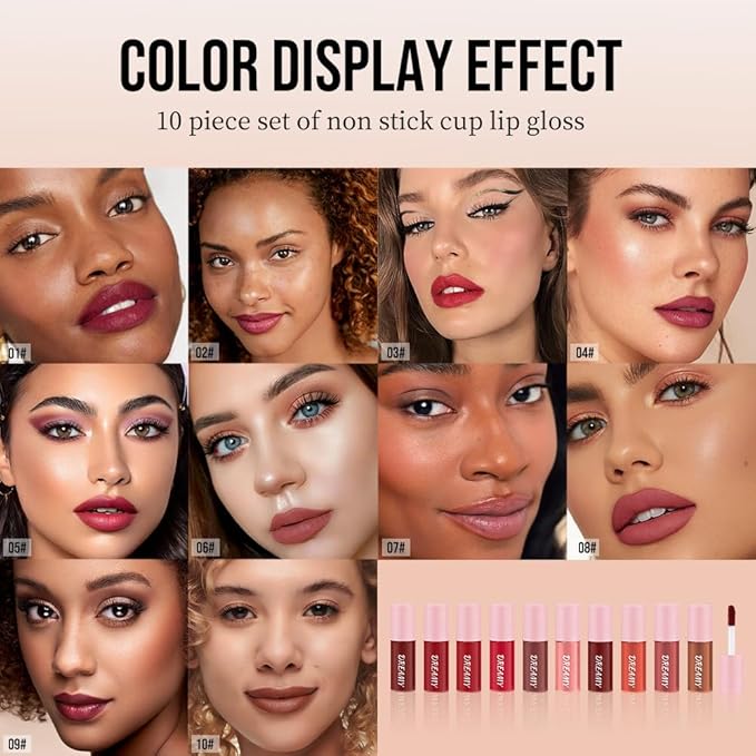 Matte Lip Stain – High Pigment Non-Transfer Matte Liquid Lipstick, Long-Lasting Waterproof Smudge-Proof Lip Color, Lightweight Comfortable Velvet Finish Lip Tint 01#（10PCS）