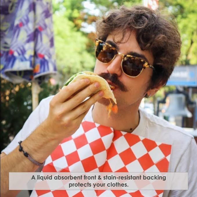 Disposable Bibs for Adults, Kids & Elderly Senior | Adhesive Tab Eating Napkins, Personal Use, Home Care, Business | Spill Absorbent, Stain Liquid Repellent | Red & White Diamond, 400 Count