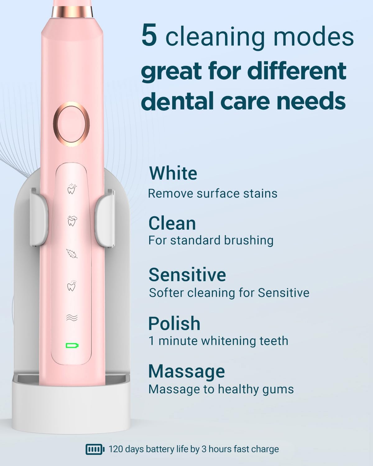 Rtauys 2 Pack Electric Toothbrush for Adults - 2 Rechargeable Electric Toothbrushes with 12 Brush Heads & 2 Travel Case, Power Electric Toothbrush with Holder, 3 Hrs Charge for 120 Days - Black+Pink