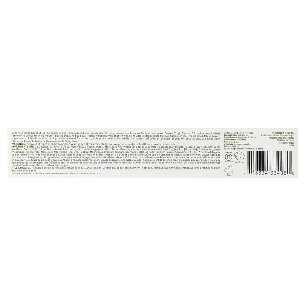Desert Essence Tea Tree Oil Toothpaste - Coconut Mint - 6.25 Oz - Refreshing Taste - Complete Oral Care - Baking Soda - Sea Salt - Pure Essential Oil - Fights Against Sugar Acids - Zinc Citrate