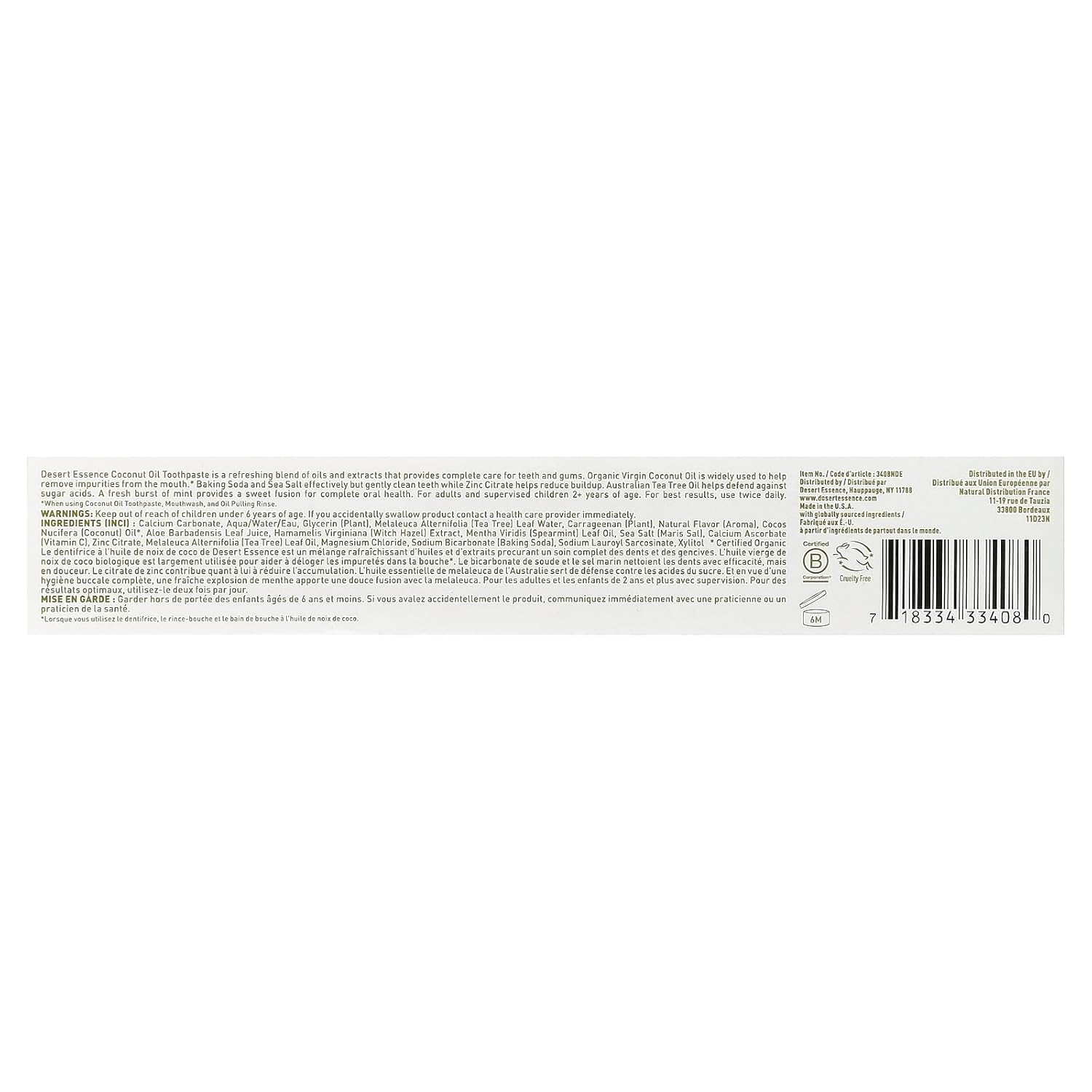Desert Essence Tea Tree Oil Toothpaste - Coconut Mint - 6.25 Oz - Refreshing Taste - Complete Oral Care - Baking Soda - Sea Salt - Pure Essential Oil - Fights Against Sugar Acids - Zinc Citrate