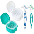 2 Pack Partial Denture Bath Case Retainer Cleaning Case Travel, Denture Storage Container False Teeth Case Denture Cups for Soaking Full Dentures, Braces, Mouth Guard - Lake Green & White