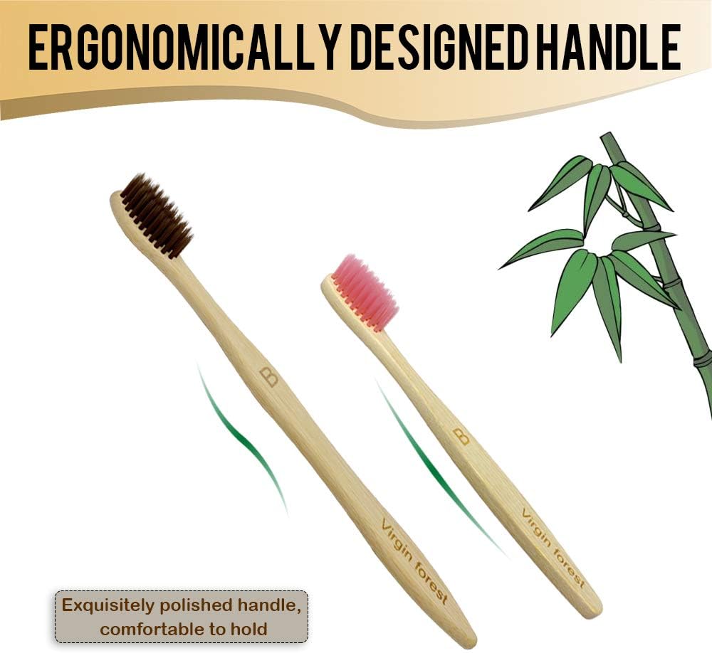 Virgin Forest Kids Bamboo Toothbrush, Eco Friendly Toothbrushes, BPA Free Soft Bristle for Assorted Colors Adults and Children (6+4 Pack)