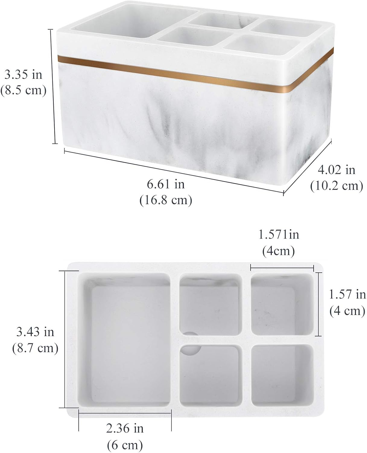 Shinowa Resin Toothbrush Holder, 5 Slots Hygienic Electric Toothbrush Holder Storage Stand Organizer for Toothbrush, Toothpaste, Razor, Gravel White