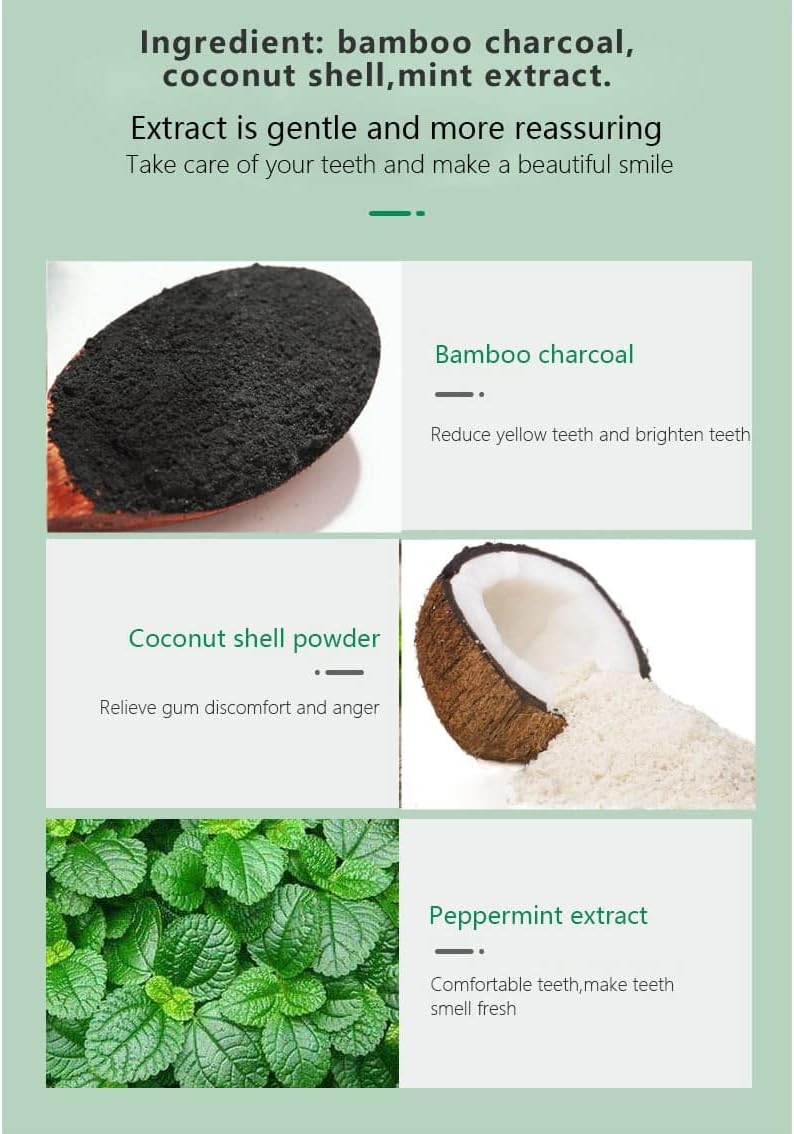 M&R New Formula More Delicate 100% Organic Activated Charcoal Teeth Whitening Powder+Bamboo Toothbrush /30g Coconut Charcoal, Effective Teeth Stain Remover and Toothpaste Alternative/Fresh Mint Taste