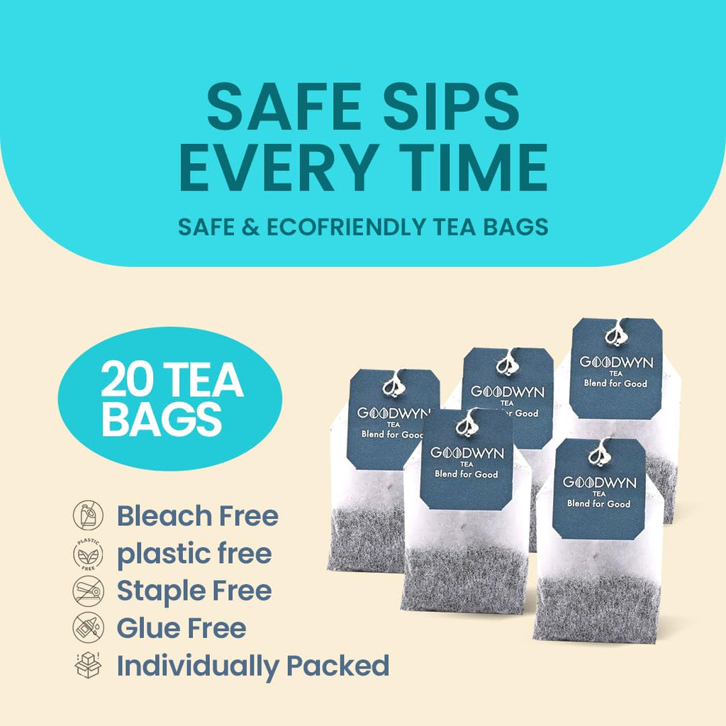 Goodwyn Peppermint Tea – 100 Individually Wrapped Herbal Tea Bags | Organic Mint Tea | Caffeine-Free | Plastic-Free Packaging | Refreshing Flavor | Indian Origin | Travel-Friendly