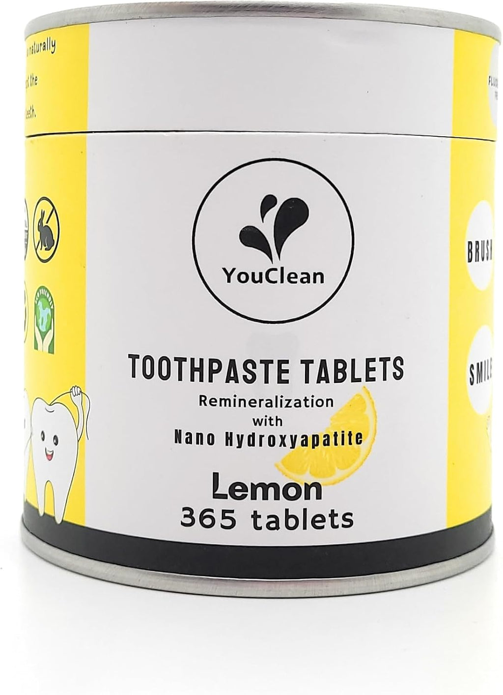 Refill Pack - 365 Toothpaste Tablets - Natural Remineralization & Whitening with Nano Hydroxyapatite - Travel or Daily Use - Fluoride Free (Lemon365)