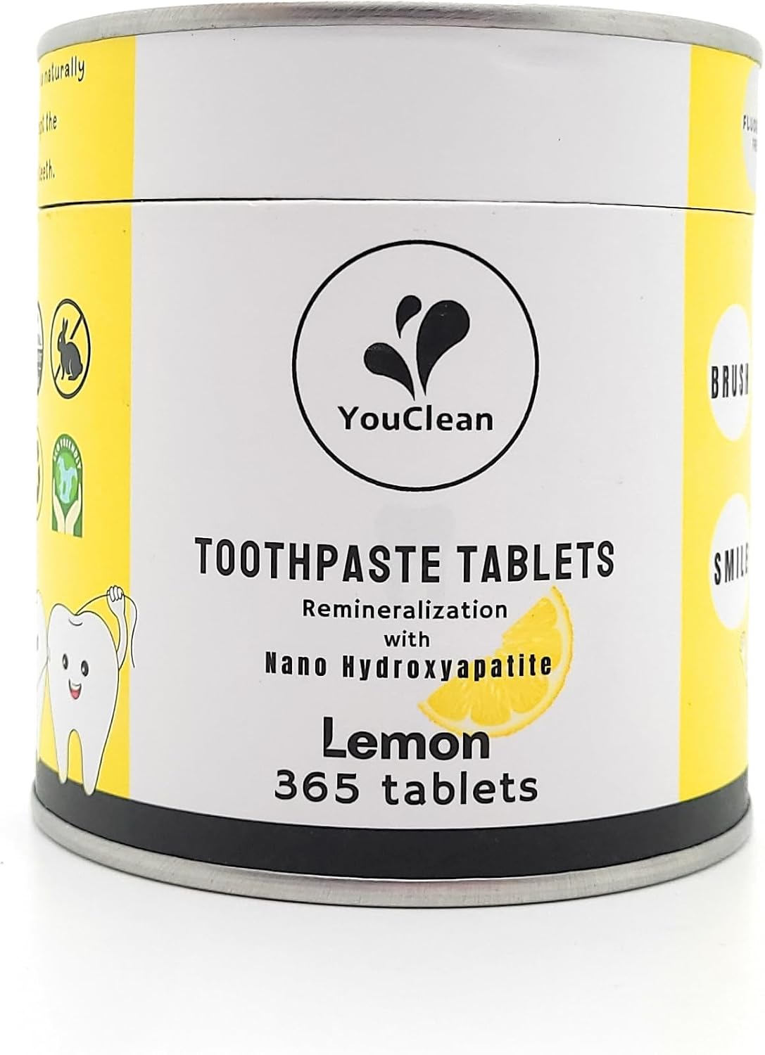 Refill Pack - 365 Toothpaste Tablets - Natural Remineralization & Whitening with Nano Hydroxyapatite - Travel or Daily Use - Fluoride Free (Lemon365)