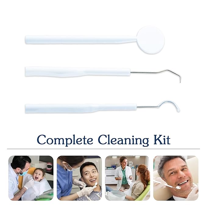 3 Pieces Dental Tools Set, Professional Disposable Plastic Dental Hygiene Cleaning Kit, including Dental Mirror, Probe for Oral Care Orthodontic Supplies