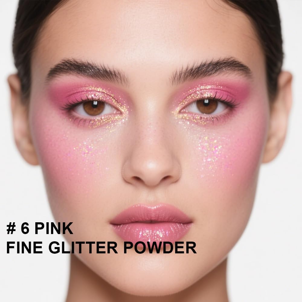 Pink Glitter Spray for Face and Body, Rich Color Loose Shimmer Powder Long Lasting Sparkly Spray High Gloss Makeup for Women Rave Festival Prom Stage Wedding Party, #6
