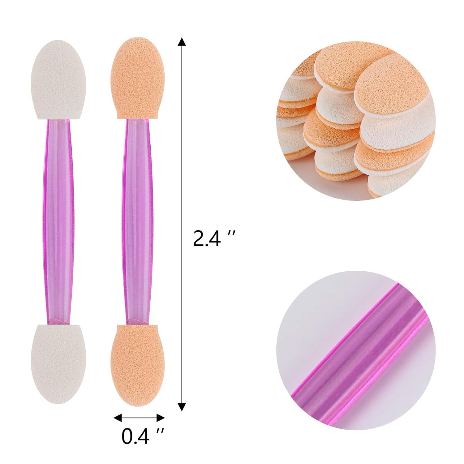 150 Eye Shadow Applicator Disposable Foam Makeup Brush Sponge Tipped Oval Eyeshadow Applicators Dual Sides with Container, Purple