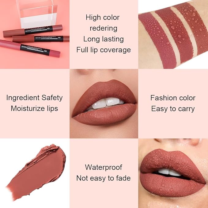 BINGBRUSH Smooth Longwear Lipstick Pack Set, Matte Color Stick Ultimate Lip Crayon for Makeup Collection - Waterproof Velvet Lipgloss Lip Stain (06#)