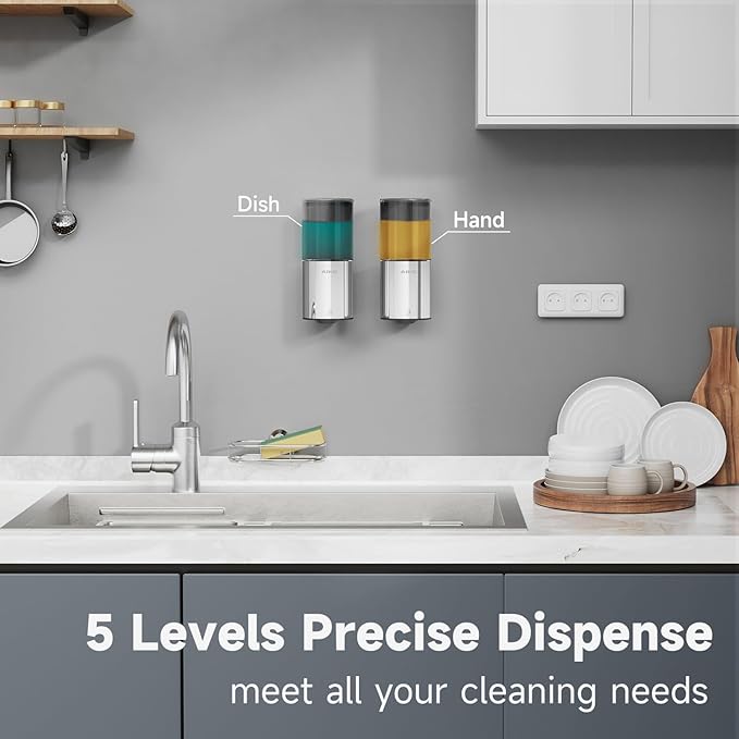 AIKE Automatic Wall Mount Liquid Soap Dispenser for Home and Commercial Bathroom 13.5oz IPX7 Waterproof,Polished Stainless Steel