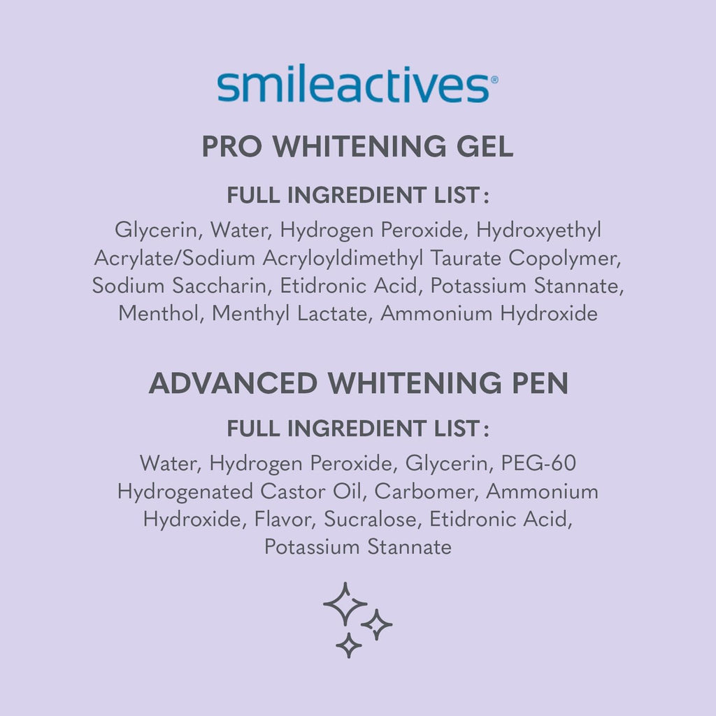 Smileactives Teeth Whitening Kit, Complete at Home Teeth Whitening Treatment, Travel Size Tooth Whitening, Stain Remover for White Teeth, Contains Clinical-Grade Hydrogen Peroxide, 60 Day Kit