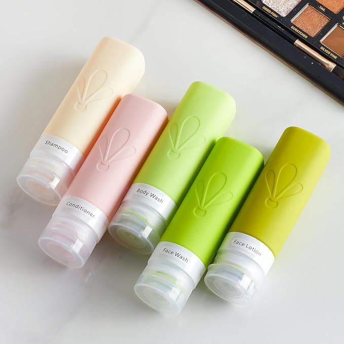 INSFIT Travel Bottles for Toiletries, TSA Approved 3oz Travel Size Containers, BPA Free Leak Proof Squeezable Silicone Tubes for Shampoo Conditioner Lotion Soap with Labels