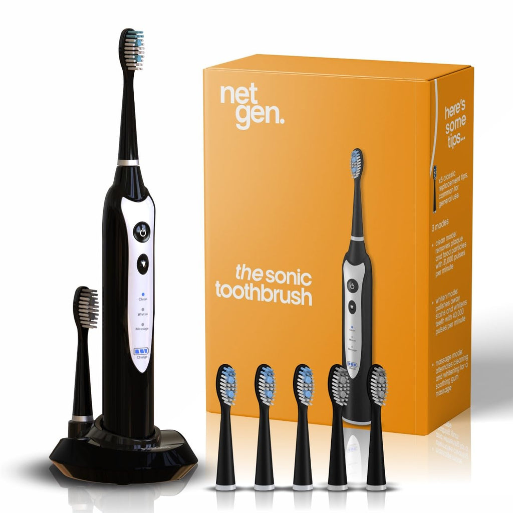 Sonic Electric Toothbrush for Adults with 5 Toothbrush Replacement Heads, 3 Brushing Modes & 2 Minutes Built-in Timer, Travel Toothbrushes with Inductive Charging, Rechargeable toothbrush | Black