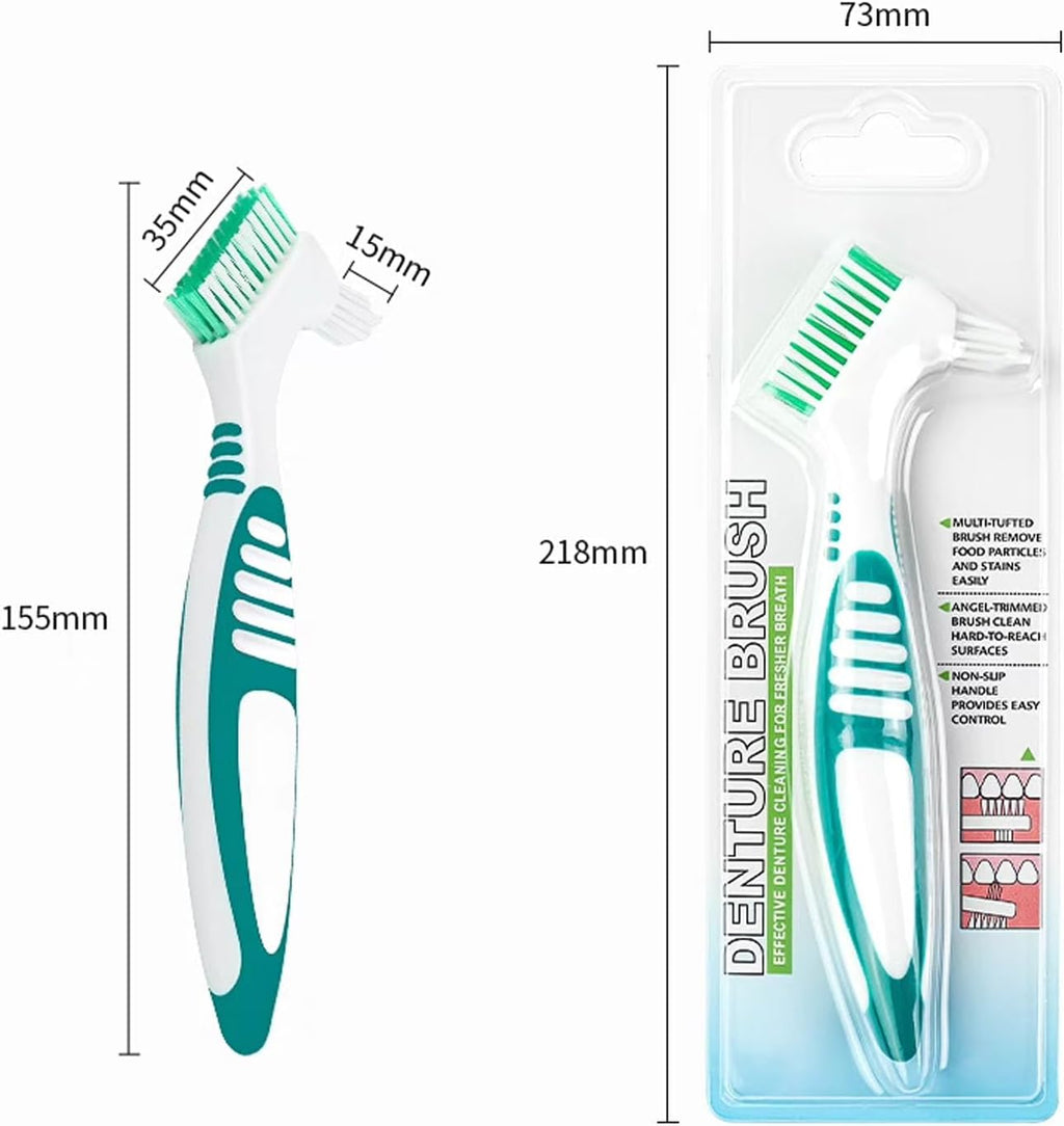 2Pcs Denture Brush Dual Head Toothbrushes False Teeth Brush Denture Cleaning Kit Toothbrush(Purple Green)