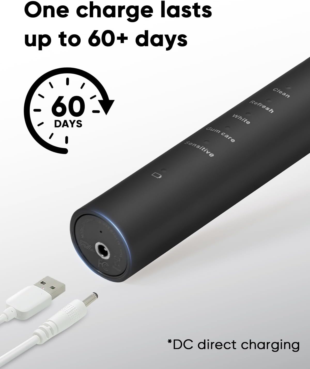 MySmile DY156 Electric Toothbrush for Adults, Rechargeable Sonic Battery Toothbrush Portable with 3 Brush Heads, 2 Mins 5 Modes Smart Timer, 45000VPM, One Charge for 60 Days – Black