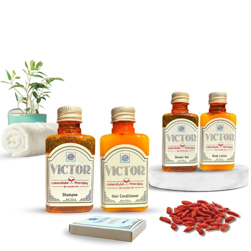 Victor 30-Piece Toiletries Set – Vacation Rental Essentials – Mini Soaps & Travel Size Soap Bars – Bulk Shampoo, Conditioner, Shower Gel & Lotion – Mini Soap Bars Bulk Hotel Toiletries Pack