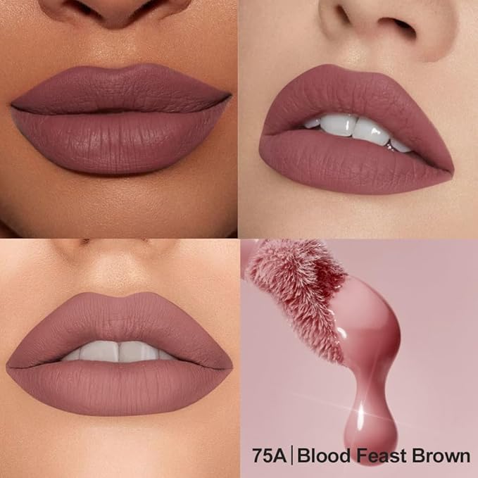 Velvet Matte Lip Stain – Long Lasting Waterproof Liquid Lipstick, Transfer-Proof Lightweight Lip Gloss, Non-Sticky Soft Matte Lip Tint with High Pigment, Smudge-Proof Lip Stain for All-Day Wear #75A