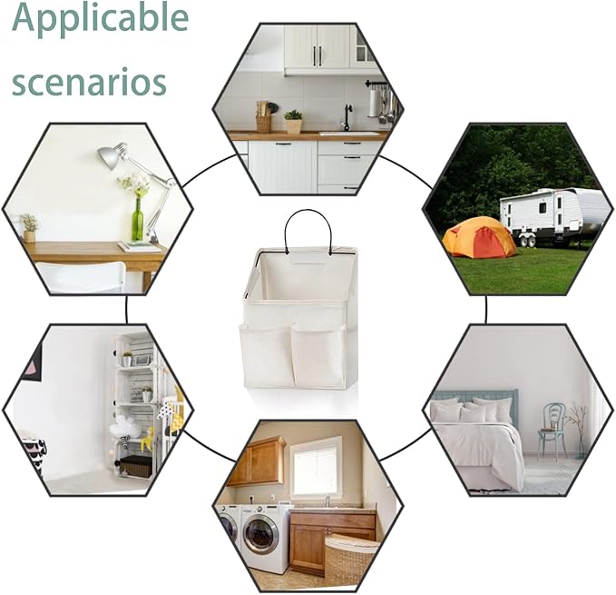 2 Pack Wall Hanging Storage Basket,Wall Hanging Organizer Bags with Pockets, Wall organizer Storage for Dormitory Bathroom Bedroom Kitchen(White-upgraded)