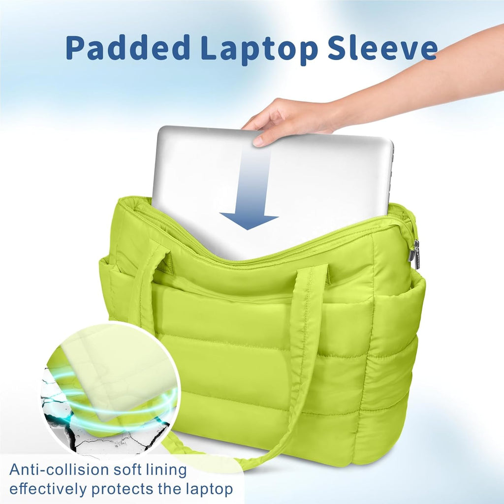 TOPDesign Puffer Tote Bag for Women, Lightweight Puffy Handbag with Compartments, Quilted Shoulder Bag for Work, Travel, Gym