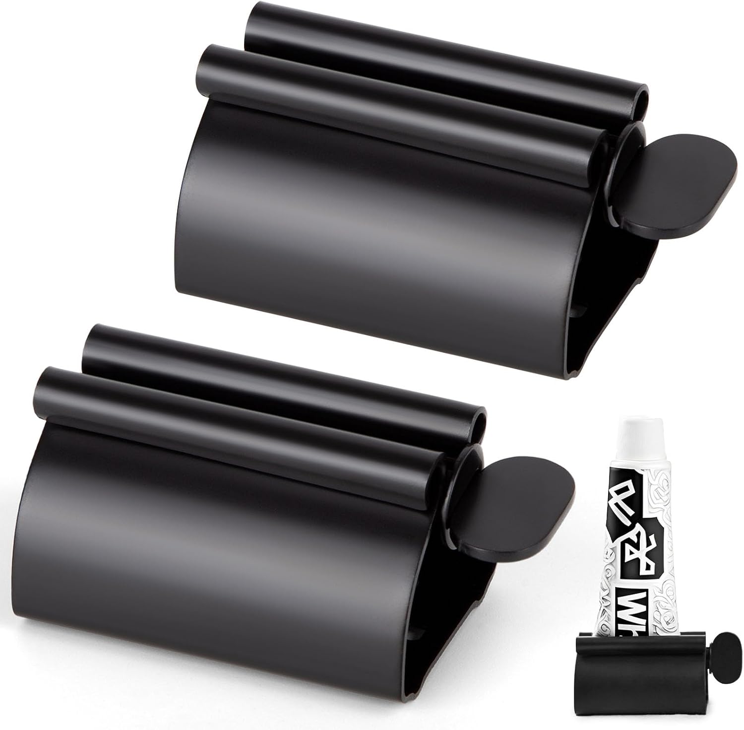 LOVEINUSA Toothpaste Tube Squeezer Dispenser, 2PCS Toothpaste Roller Squeezer Tool Stainless Steel Tooth Paste Holder for Bathroom, Black