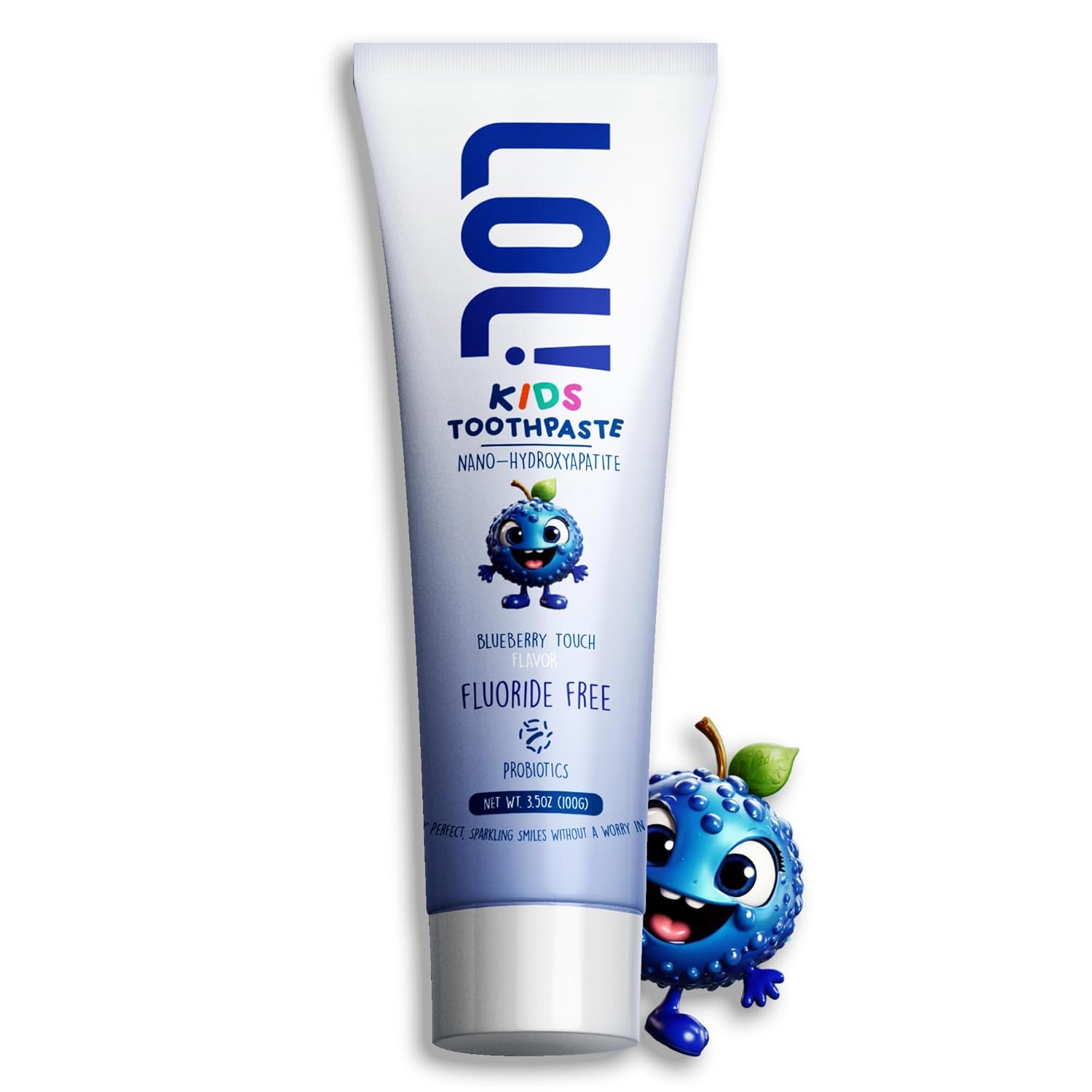 LOL Kids Toothpaste No Fluoride, Nano Hydroxyapatite Toothpaste, Probiotics, Xylitol Tooth Paste Kids | Remineralizing | Natural | Plant-Based Foam | Pasta De Dientes para Niños (Blueberry 3.5oz)