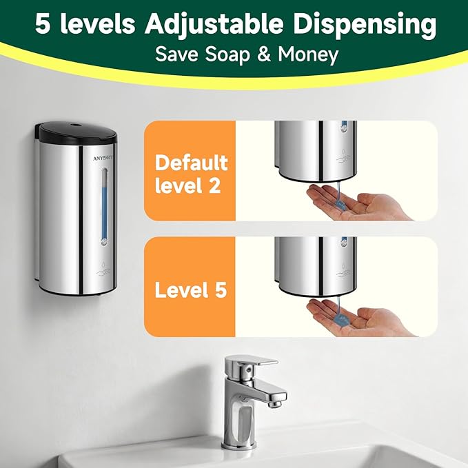 Polished Stainless Steel Automatic Soap Dispenser, Wall-Mounted 25oz Large Capacity for Bathrooms Garages and Workshops