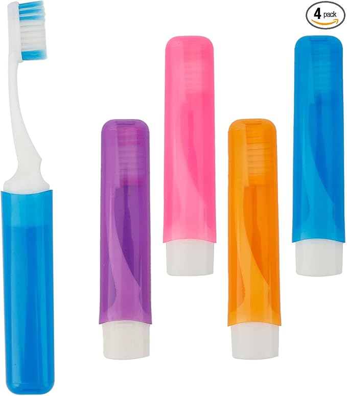 Travel Toothbrush 4PCS Mini Toothbrushes Portable Travels Size Toothbrushes Travel Toothbrush Set Folding Traveling Tooth Brush with Case Individually Wrapped Small Tooth Brush for Camping Hiking Home
