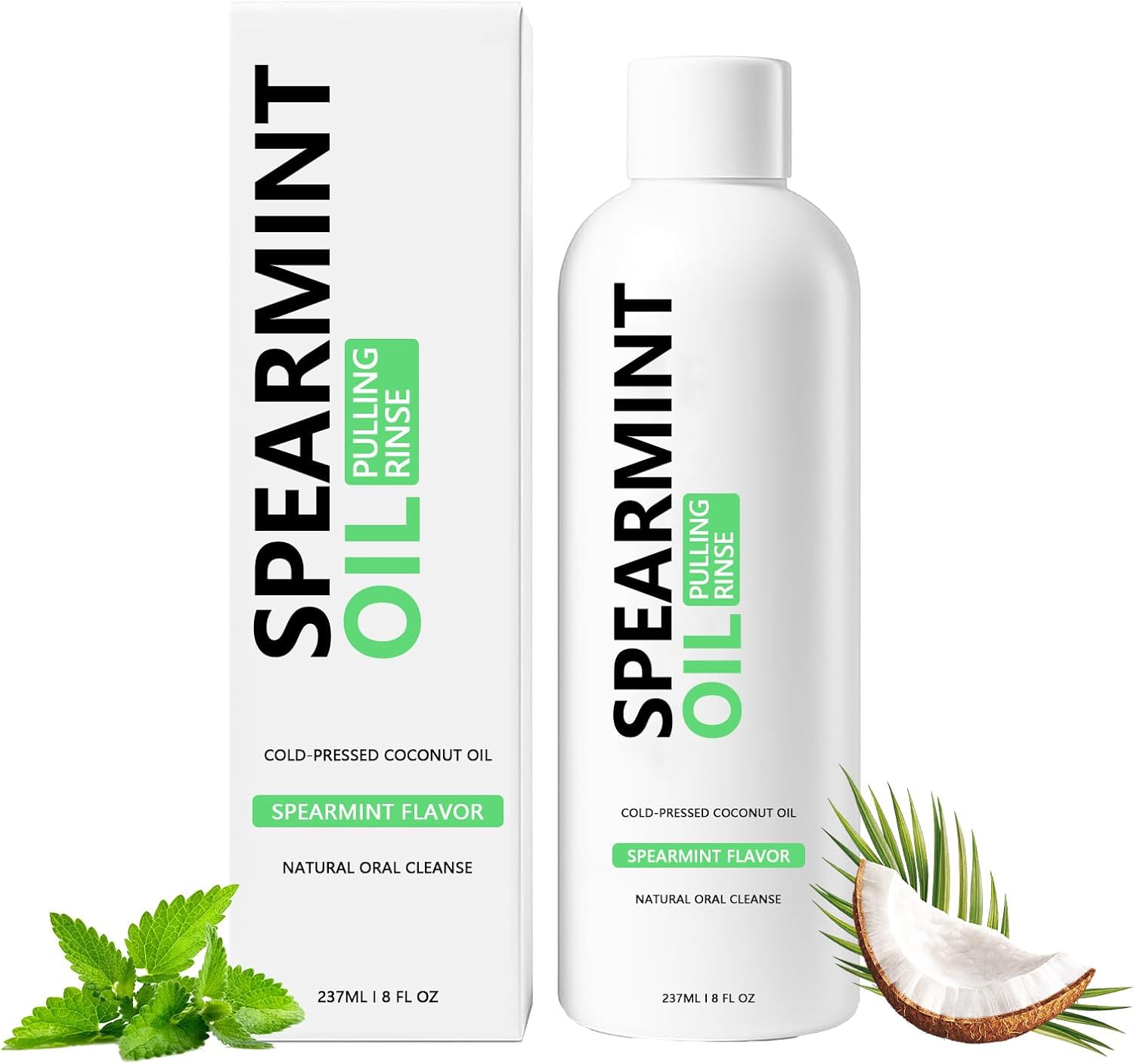 Spearmint Oil Pulling Rinse - Cold-Pressed Coconut Oil mouthwash - Pressed Coconut Mouthwash for Teeth Whitening-for Teeth and Gums, Pure Mouthwash Mint Freshness (1pc)