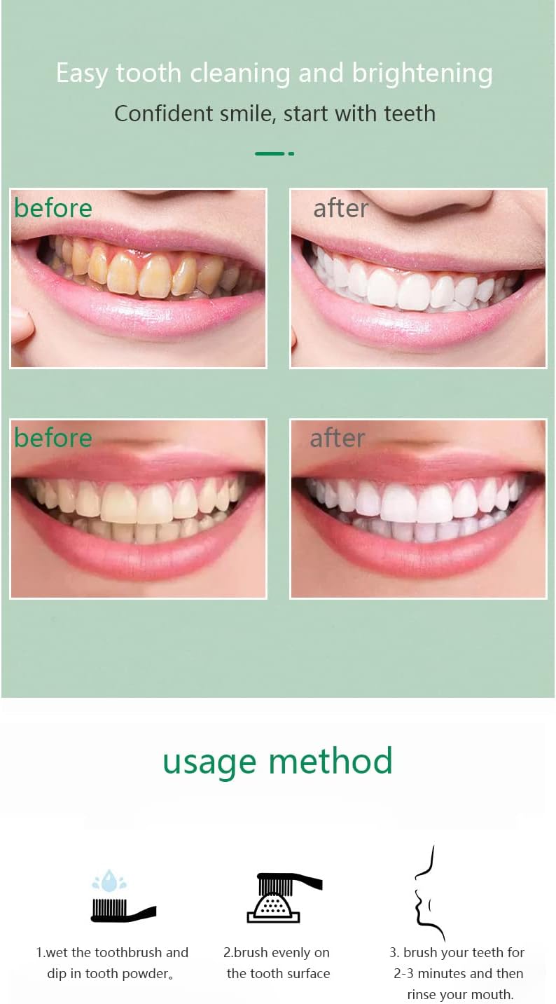 M&R New Formula More Delicate 100% Organic Activated Charcoal Teeth Whitening Powder+Bamboo Toothbrush /30g Coconut Charcoal, Effective Teeth Stain Remover and Toothpaste Alternative/Fresh Mint Taste