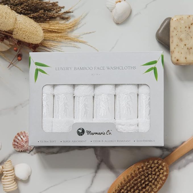 Set of 6 Luxury Wash Cloths for Your Face Viscose Bamboo & Turkish Cotton, White Wascloths