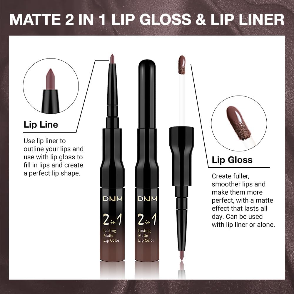 1Pcs 2 in 1 Dark Deep Brown Chocolate Matte Lip Liner and Liquid Lipstick Stain Makeup Set for women, Long Lasting Smudge Proof Lip Tint Matte Finish Lip Gloss for All-Day Color Hold Easy to Use 06#