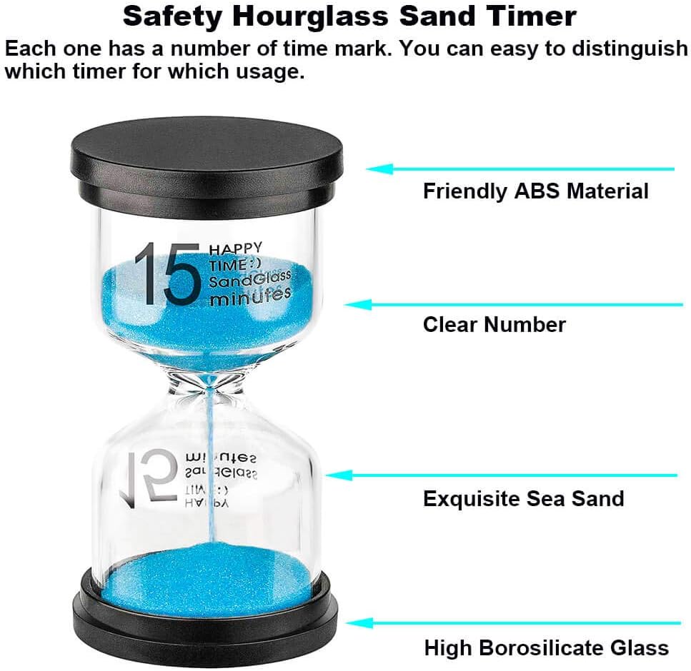 15 Minute Sand Hourglass Timer: Plastic Sand Clock 15 Min, Hour Glass Colorful Sandglass Timer for Kids, Games, Classroom, Kitchen, Decoration
