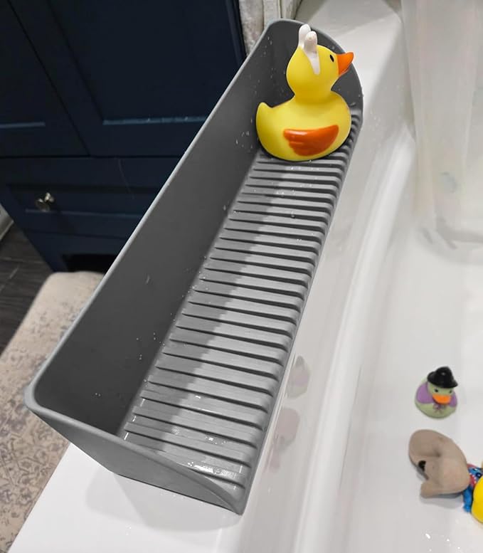 2 Pack Splash Guard for Bathtub & Sink - Silicone Kids Bath Splash Guard Shelf, Bath Toy Tray Holder, Tub Water Splash Guard with 4 Suction Cups, Bathroom Accessories for Children, Toddler Bath, Grey