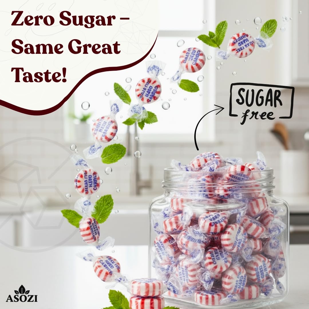 Sugar Free Peppermint Hard Candy- 1lb Bulk Sugar Free Hard Candy, Peppermint Discs Individually Wrapped Keto And Diabetic Friendly, for Parties & Holidays
