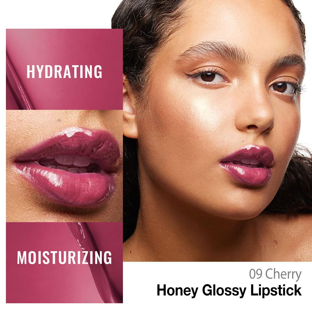 Kaely Cherry Honey Lipstick Tinted Lip Balm, Hydrating Shine Lipstick for Women Dry Lips, Moisturizing Nourishing Glossy Lip Gloss Stain Makeup, Sheer Lightweight, Vegan & Cruelty-Free, 09