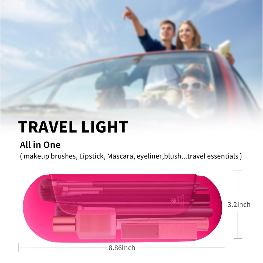 Silicone Makeup Brush Holder Travel Cosmetic Bag：Soft Portable Cosmetic Face Brushes Holder with Upgrade Anti-Fall Out Magnetic Closure, Large Travel Makeup Brush Case - Babbie Pink